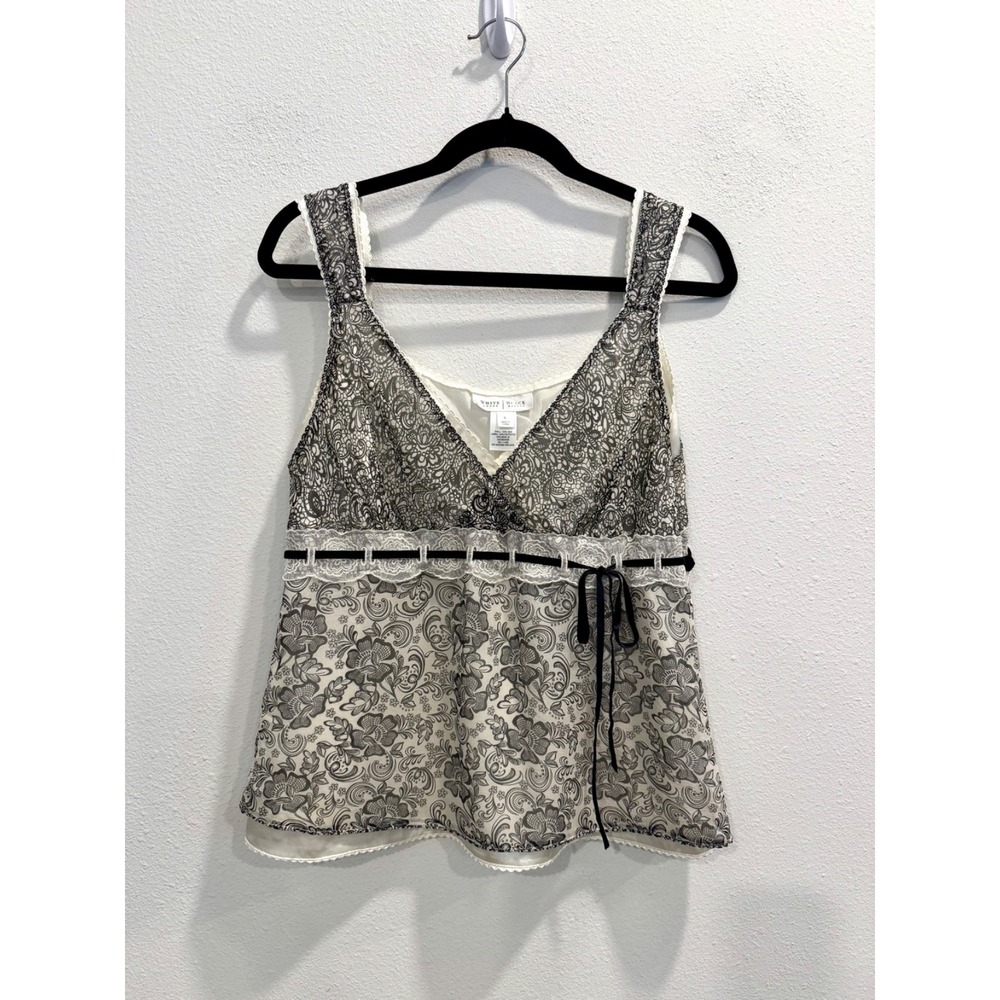 White House Black Market Silk Lace Print Tank Top Womens L Y2K Inspired Romantic